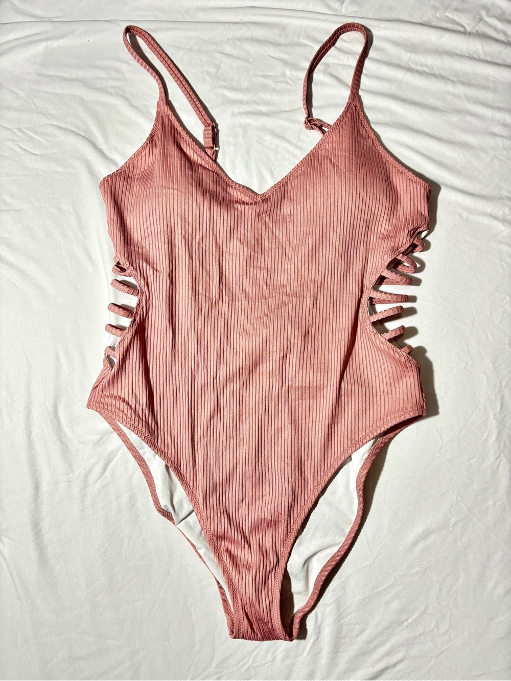 PINK Victoria’s Secret Ribbed Strappy Side One Piece Swimsuit Medium NWT